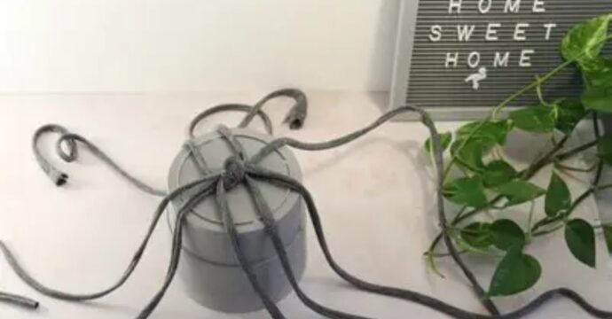 suspension de plantes réalisée avec des bouts de tsissu dun teeshirt