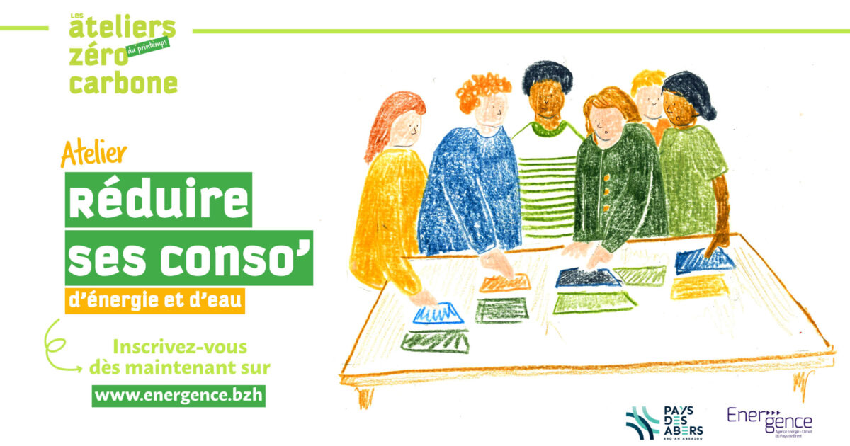 dessin atelier réduire ses consommation avec 4 personnes autour d'une table